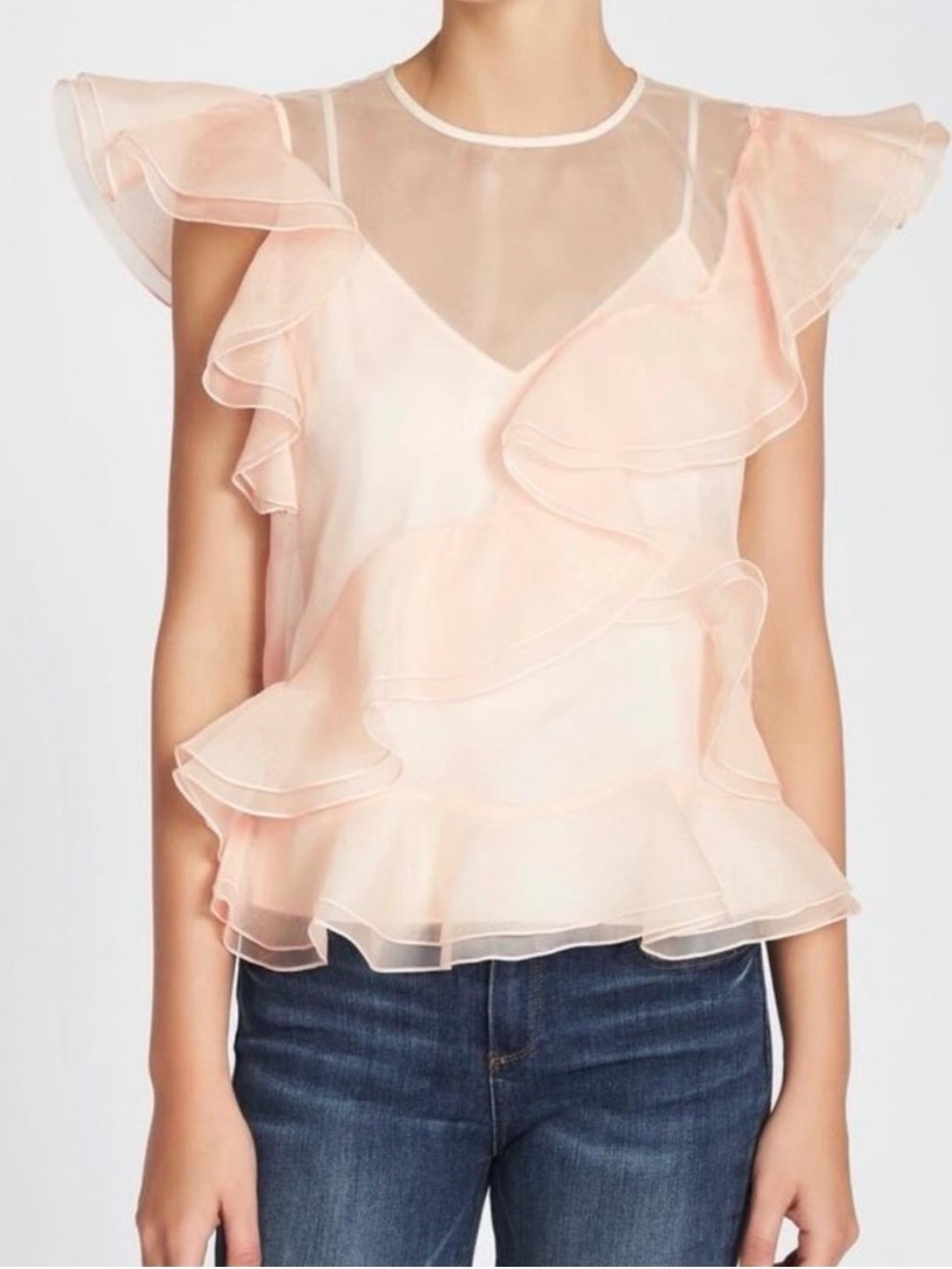 Rebecca Taylor Organza Sheer Ruffled Peplum Top - Blush Pink